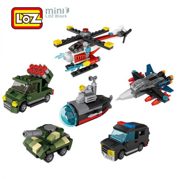 LOZ War Mini - Police Car - Tank Submarine - Fighter - Helicopter 6PCS/SET