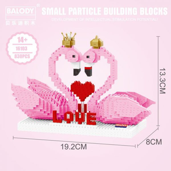 Balody 16103 Pink Swan Bird Love Heart For Valentine Official LOZ BLOCKS STORE