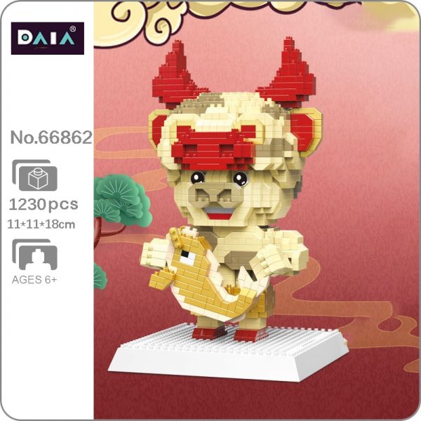 DAIA 66862 Chinesische Sternzeichen Oper Gl ck Gold Fisch Bull Tier Modell Mini Diamant Bl cke - LOZ™ MINI BLOCKS