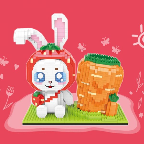 HC 3327 Cute White Rabbit Strawberry Carrot Animal Pen Holder Model Mini Diamond Blocks Bricks Building 3 - LOZ™ MINI BLOCKS