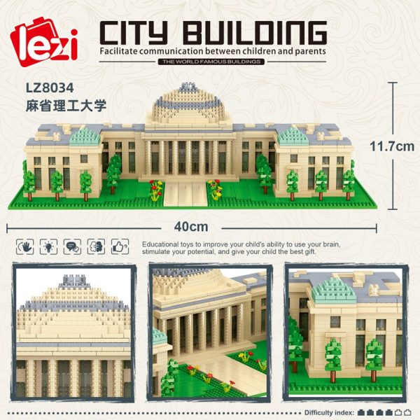 Lezi 8034 World Architecture USA MIT University School 3D Model DIY Mini Diamond Blocks Bricks Building 1 - LOZ™ MINI BLOCKS