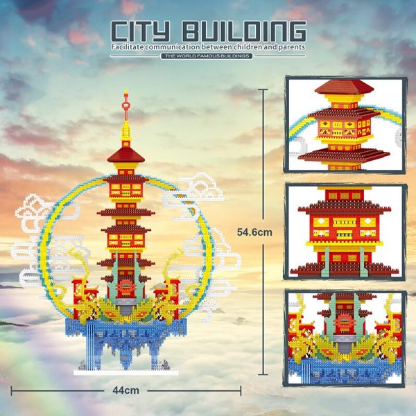 Lezi 8197 Ancient Architecture Penglai Pavilion Tower Palace Cloud Mini Diamond Blocks Bricks Building Toy for 2 - LOZ™ MINI BLOCKS
