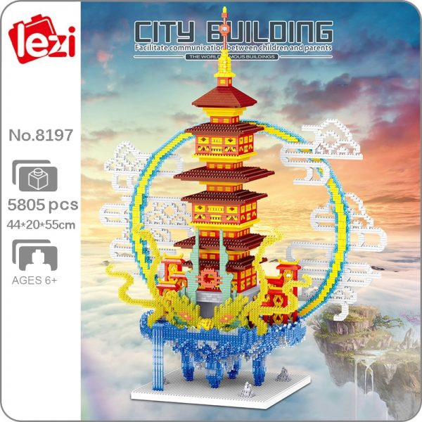 Lezi 8197 Ancient Architecture Penglai Pavilion Tower Palace Cloud Mini Diamond Blocks Bricks Building Toy for - LOZ™ MINI BLOCKS