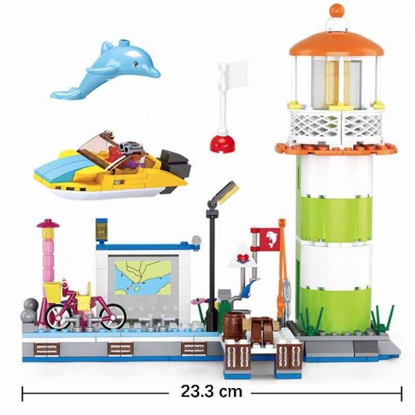 Sluban B0607 Pink Dream Wharf Lighthouse Boat Yacht Dophin Dock Beach Scene Mini Blocks Bricks Building 5 - LOZ™ MINI BLOCKS