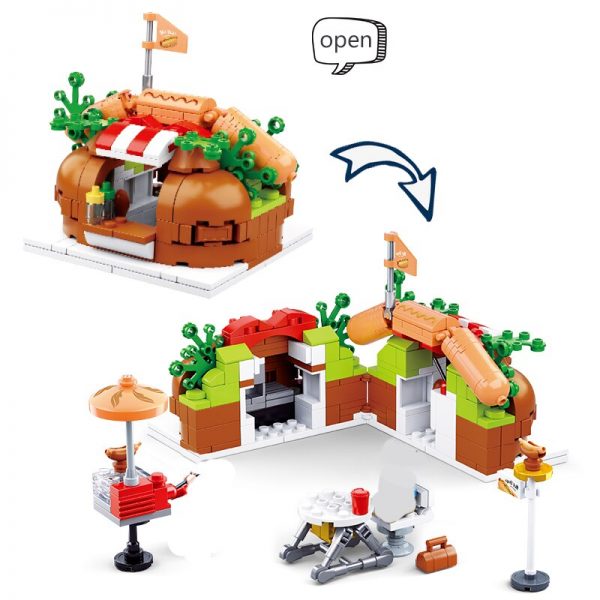 Sluban B0705C Food Court Hot Dog Fast Food Restaurant City Street Assembly Mini Blocks Bricks Building 2 - LOZ™ MINI BLOCKS